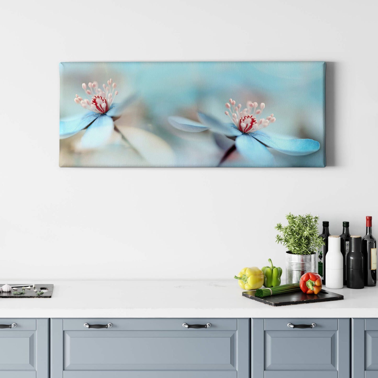Leinwandbild Blume Blau Grau 100x40 DD123222 Keilrahmen Wandbild Leinwand