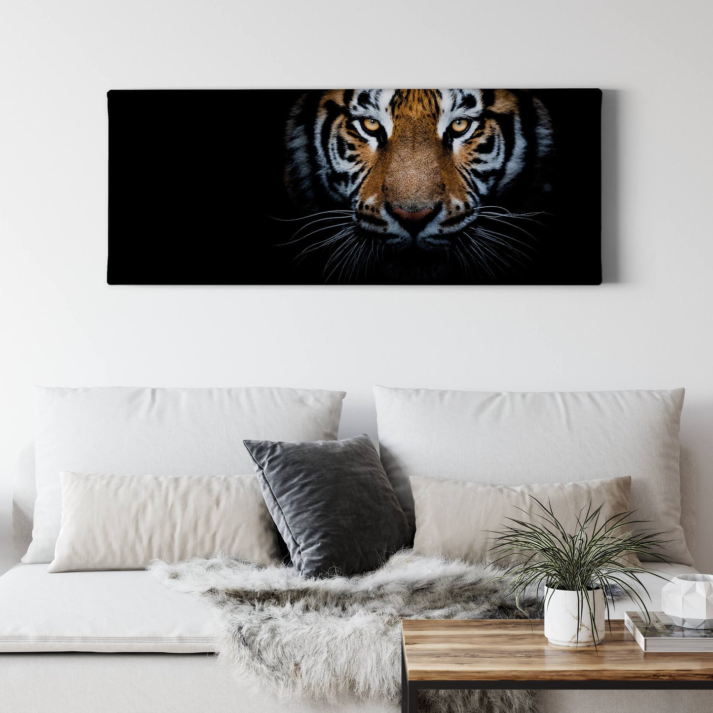 Leinwandbild Tiger Braun Weiß Schwarz 100x40 DD123226 Wandbild Leinwand