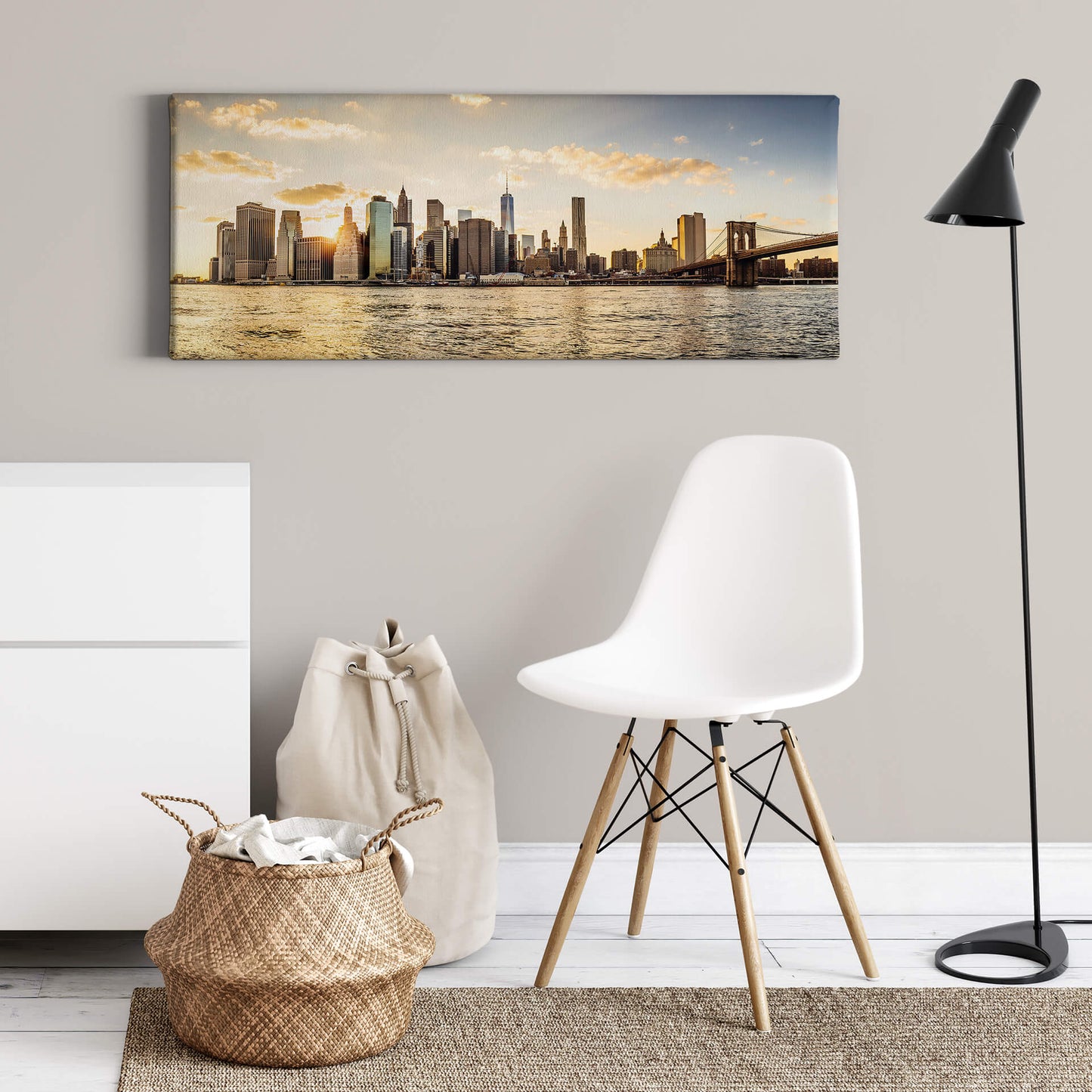 New York Skyline Leinwandbild Manhattan Blau Braun 100x40 DD123232 Wandbild