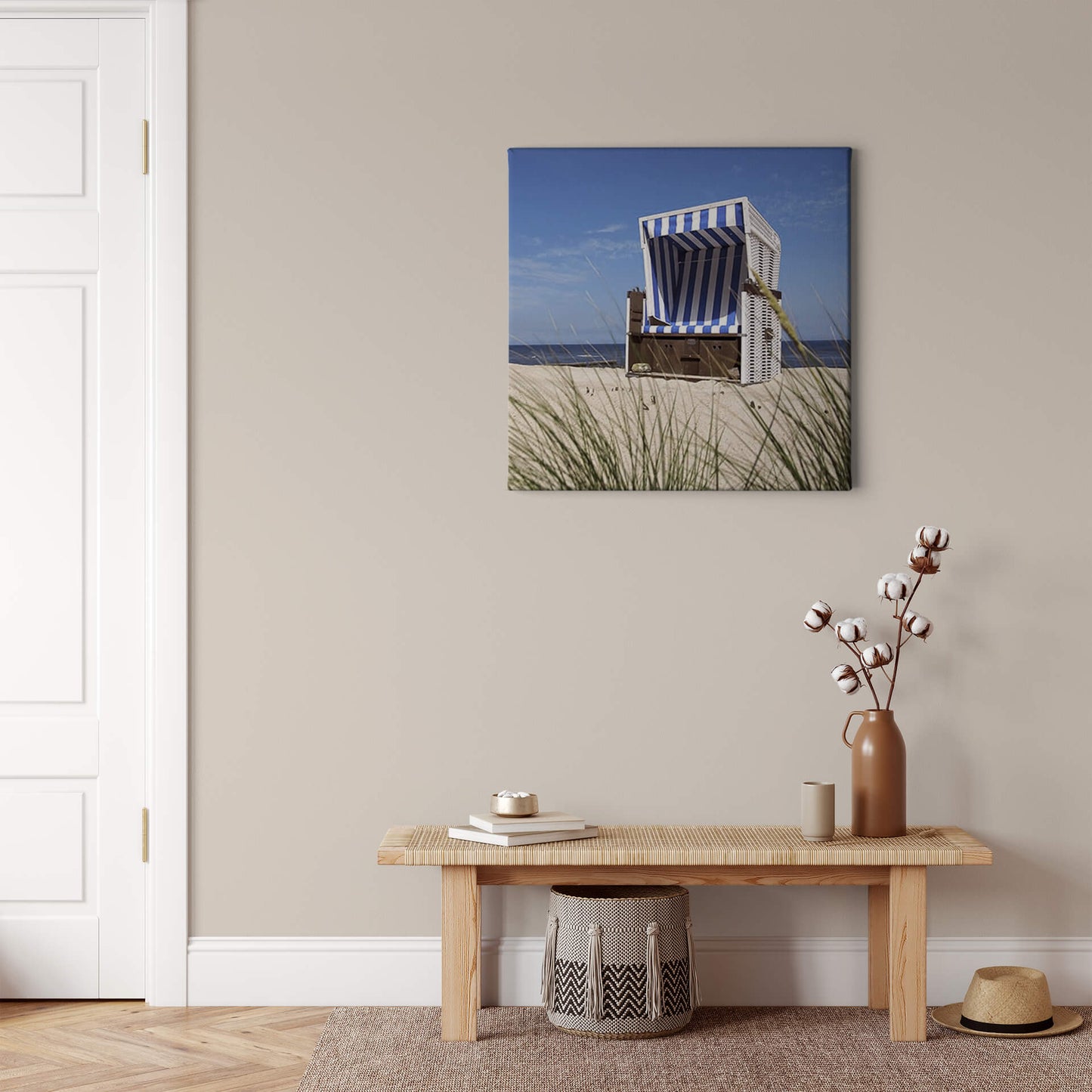 Leinwandbild Meer Strandkorb Blau Grün 50x50 DD123275 Wandbild Leinwand