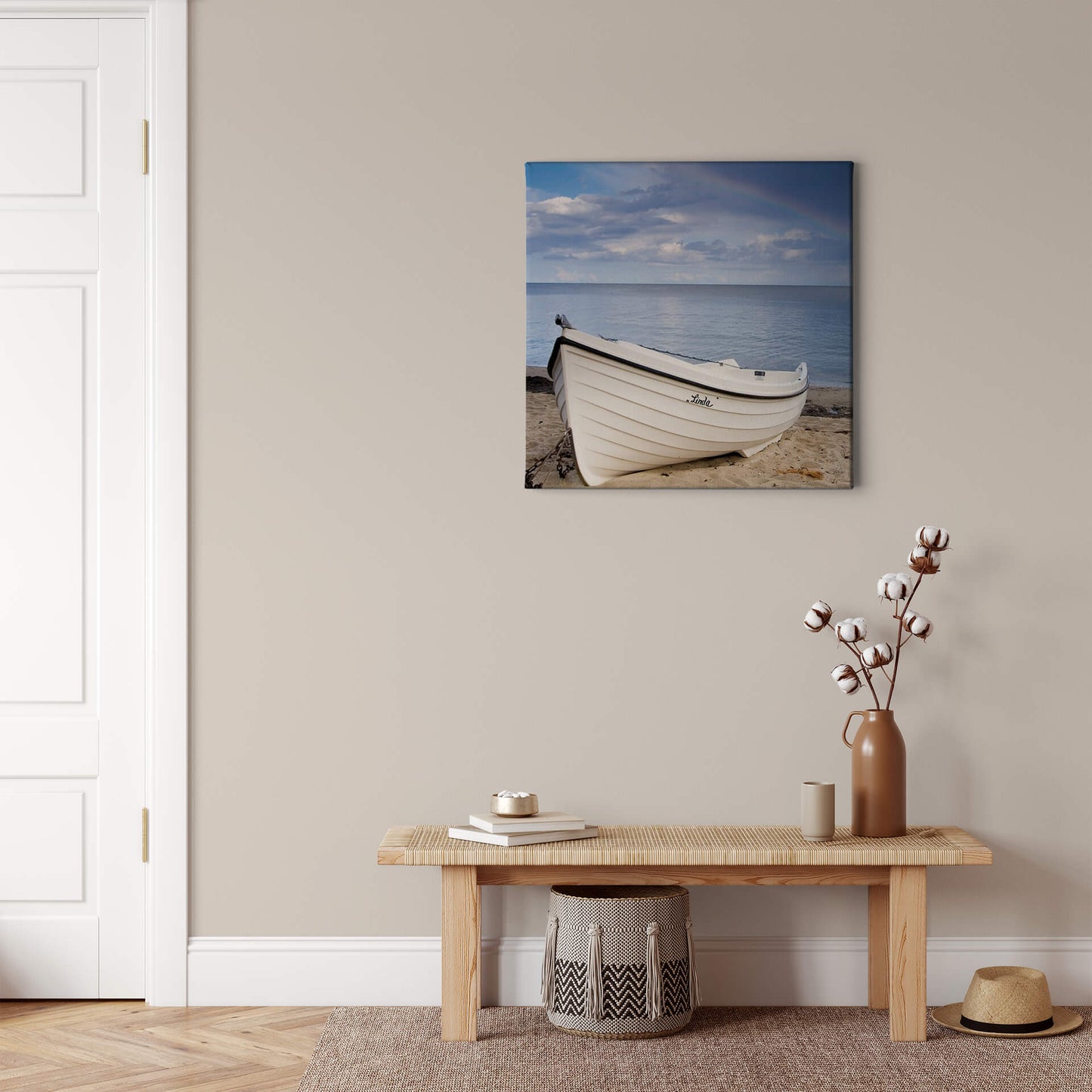 Leinwandbild Meer Boot Blau Grün 50x50 DD123276 Keilrahmenbild Wandbild Leinwand