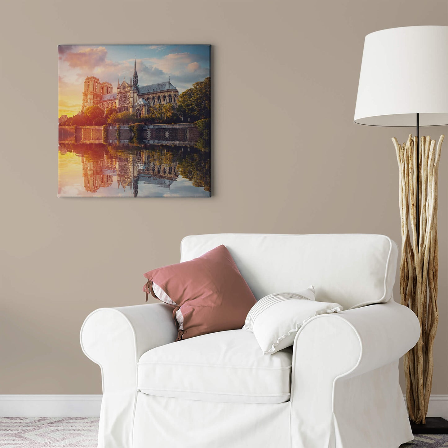 Leinwandbild Notre Dame Beige Gelb Gold 50x50 DD123288 Keilrahmen Wandbild