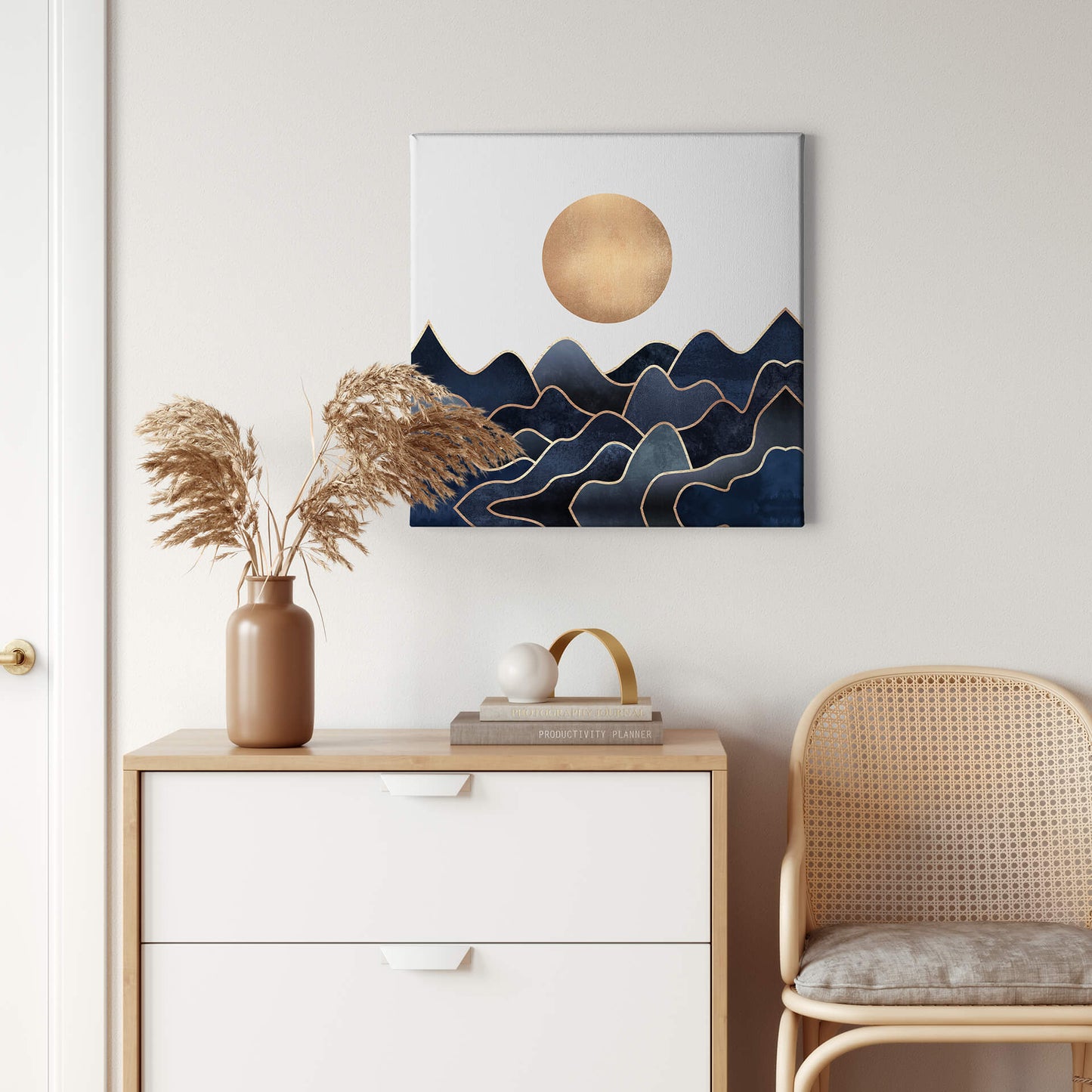 Kunst Leinwandbild Gelb Blau Gold 50x50 DD123297 Wandbild Leinwand Grafik