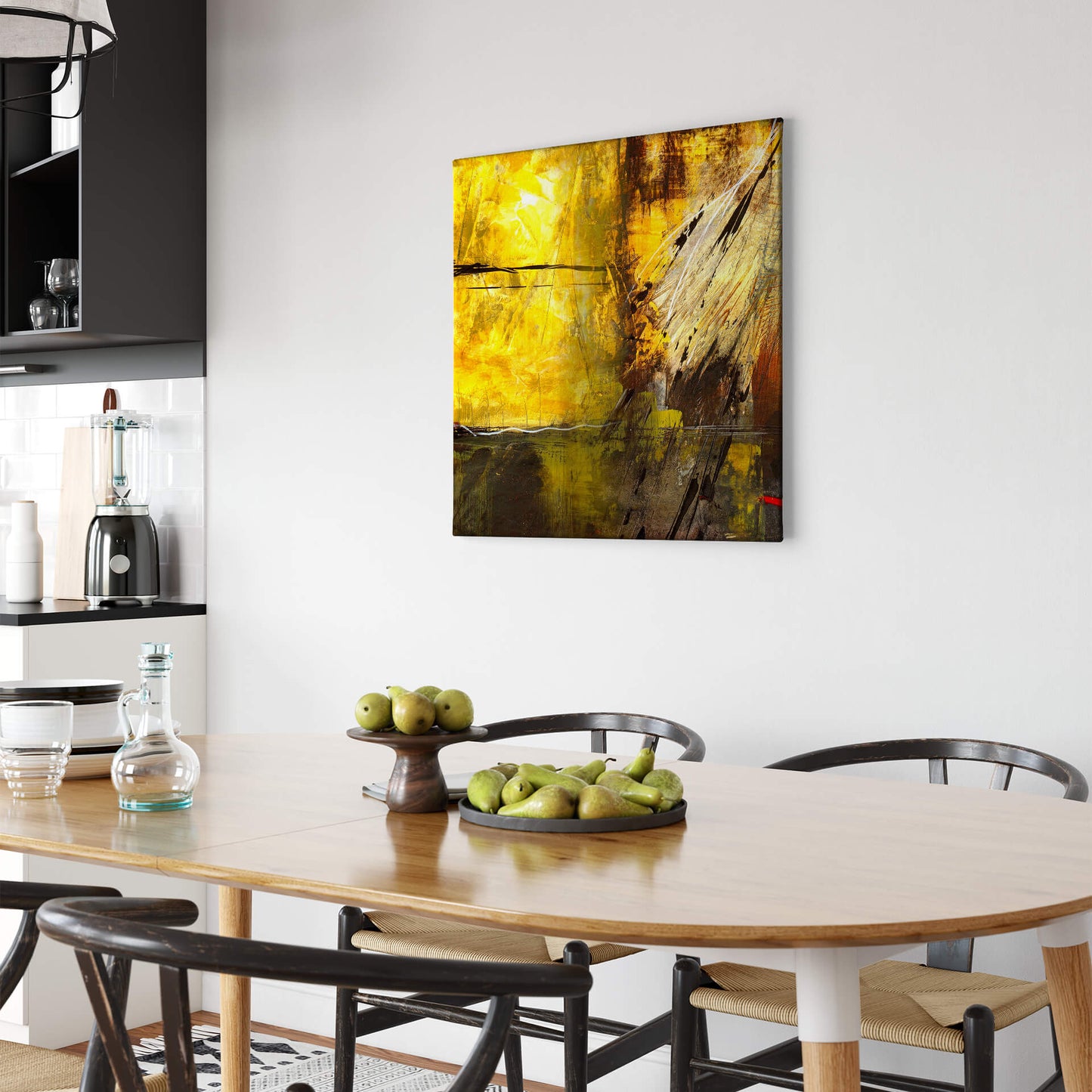 Abstrakte Kunst Leinwandbild Gelb Braun Grau 50x50 DD123309 Wandbild Leinwand