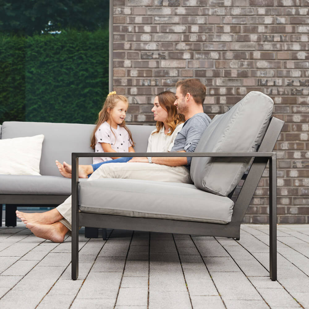 Sitzgruppe Elvo Gartensofa + 2 Sessel + Hocker Garten Möbel Lounge Set grau