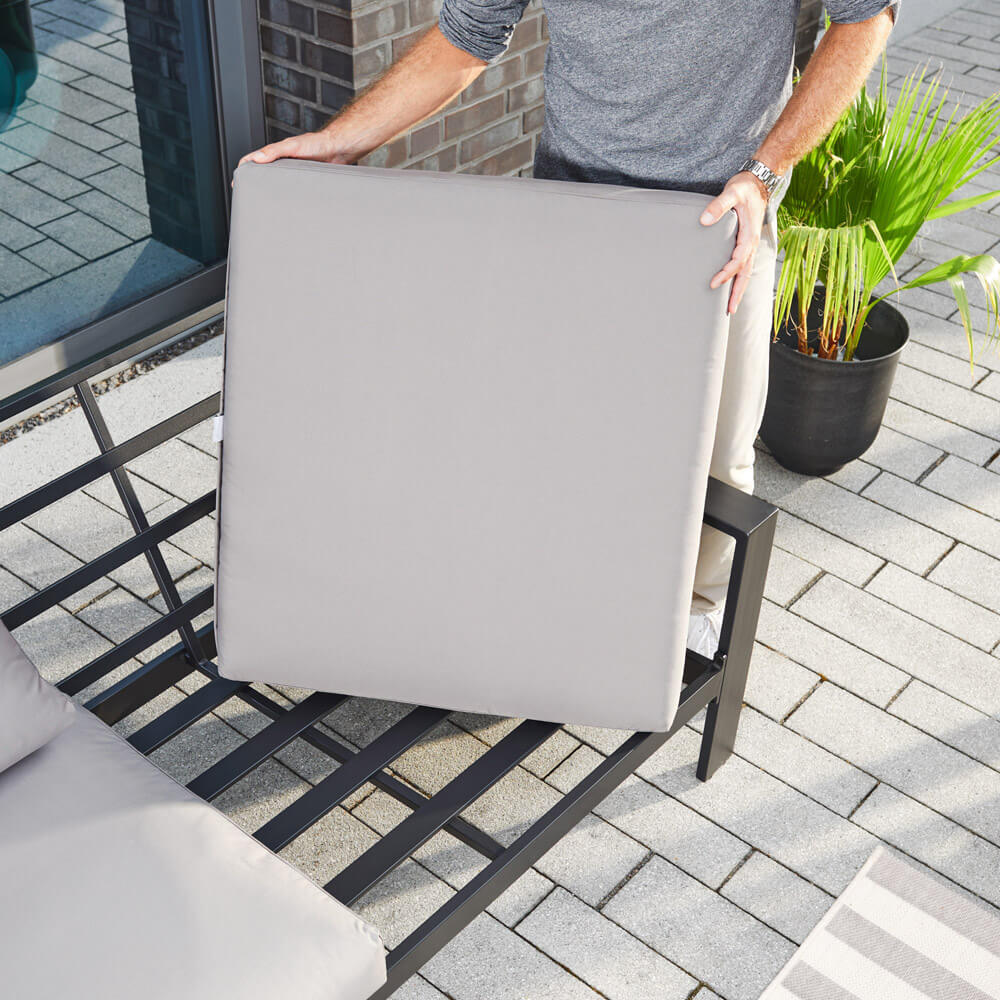Sitzgruppe Elvo Gartensofa + 2 Sessel + Hocker Garten Möbel Lounge Set grau