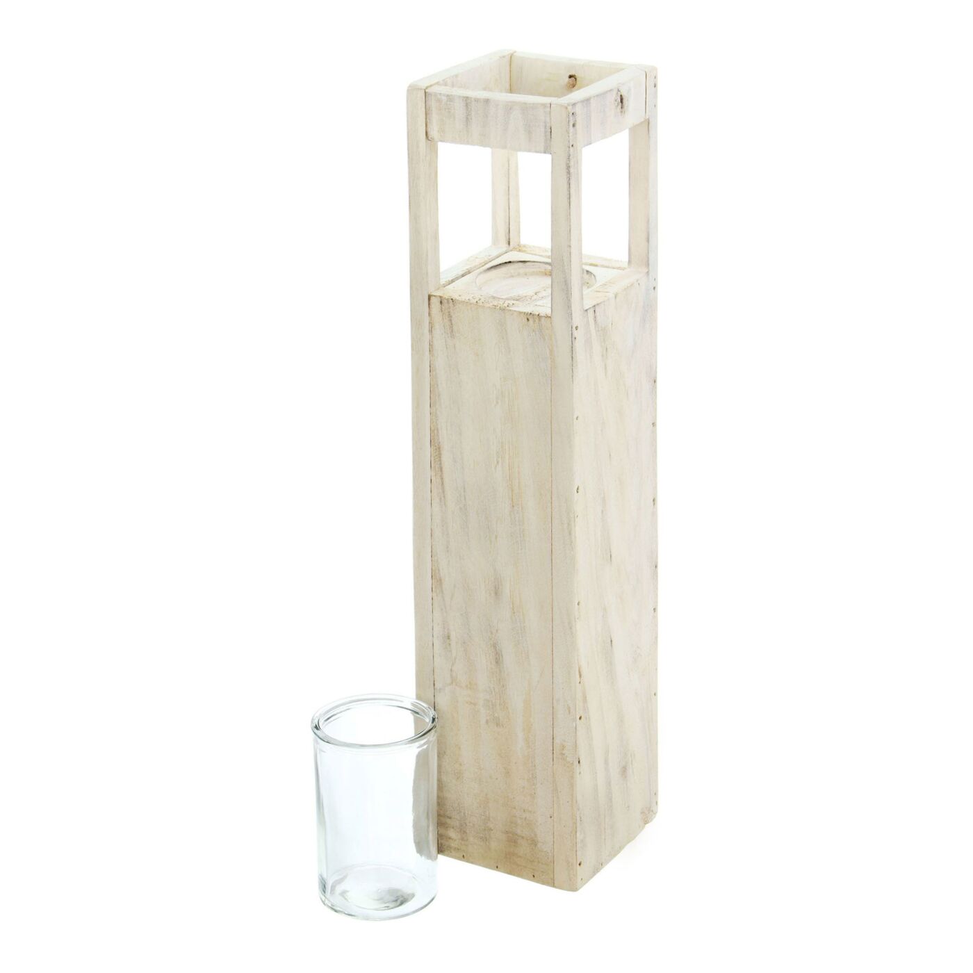 2tlg. Set Shabby Holz Windlicht 70 / 50cm Säule Bodenwindlicht Deko Kerzenhalter