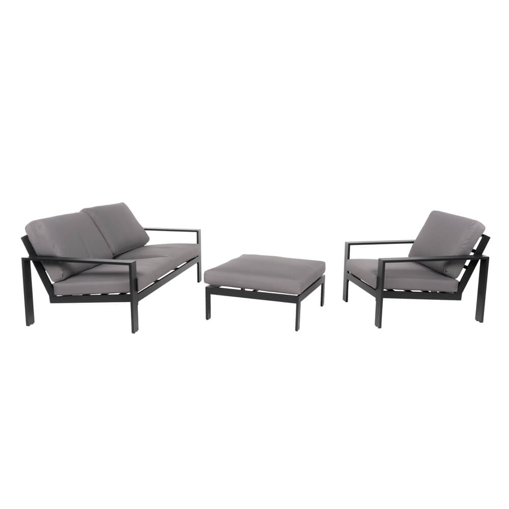 Sitzgruppe Elvo Gartensofa + Sessel + Hocker Garten Möbel Lounge Set grau