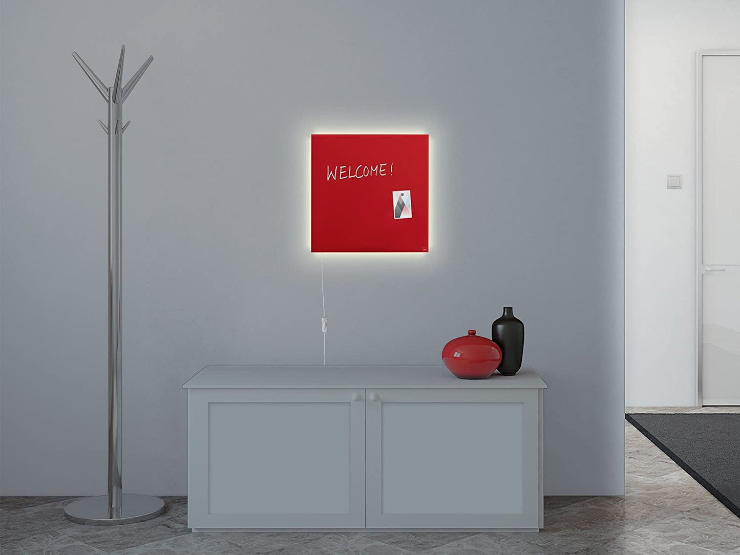 Sigel GL402 Glas Magnetboard LED Beleuchtung 48x48 Magnettafel Magnet Tafel rot
