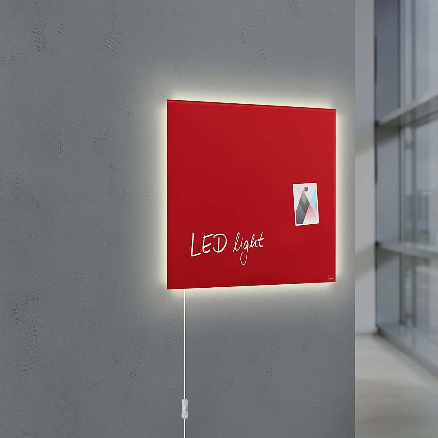 Sigel GL402 Glas Magnetboard LED Beleuchtung 48x48 Magnettafel Magnet Tafel rot