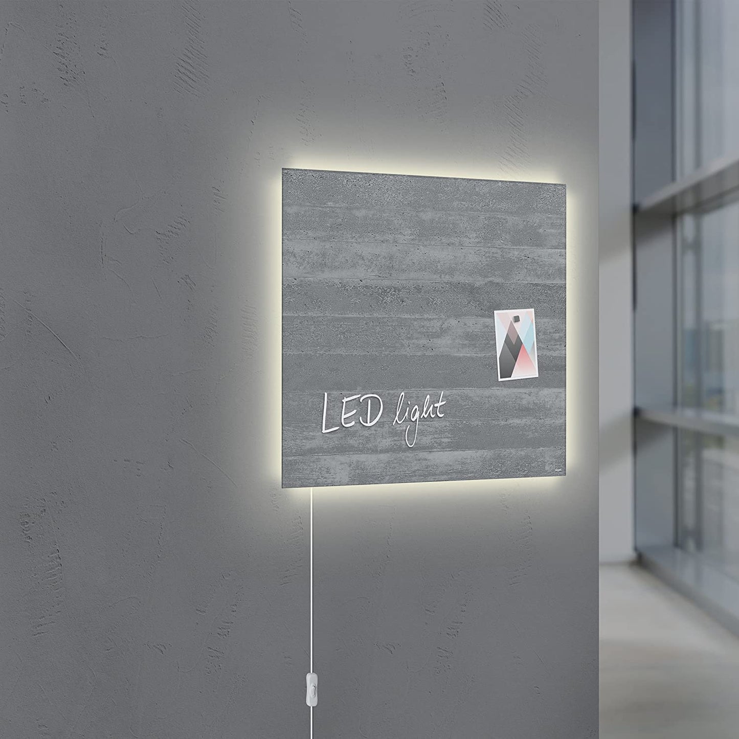 Sigel GL403 Glas Magnetboard LED Beleuchtung 48x48 Sichtbeton Magnettafel Board