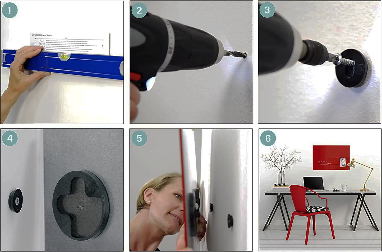 Sigel GL403 Glas Magnetboard LED Beleuchtung 48x48 Sichtbeton Magnettafel Board