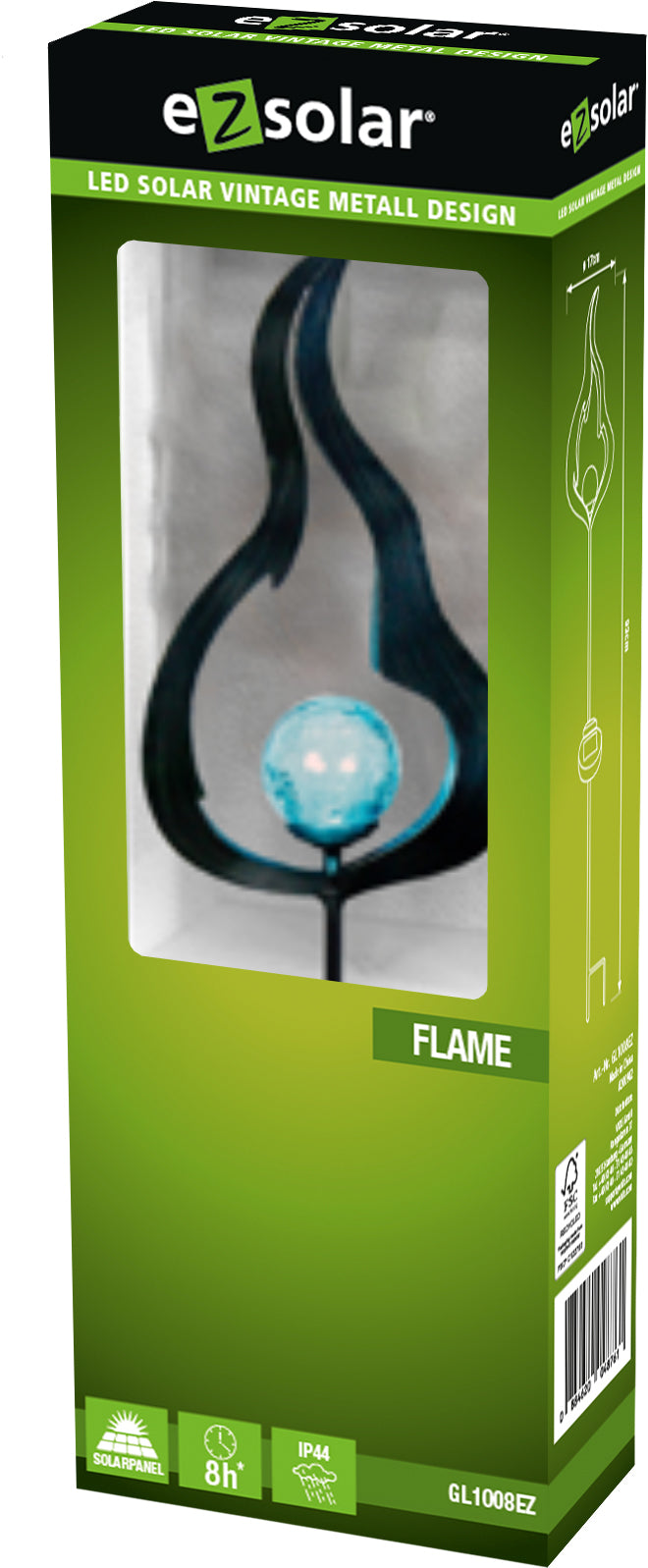 LED Metall Solar Gartenstecker 93cm Flamme kaltweiß Solarlampe Garten Lampe