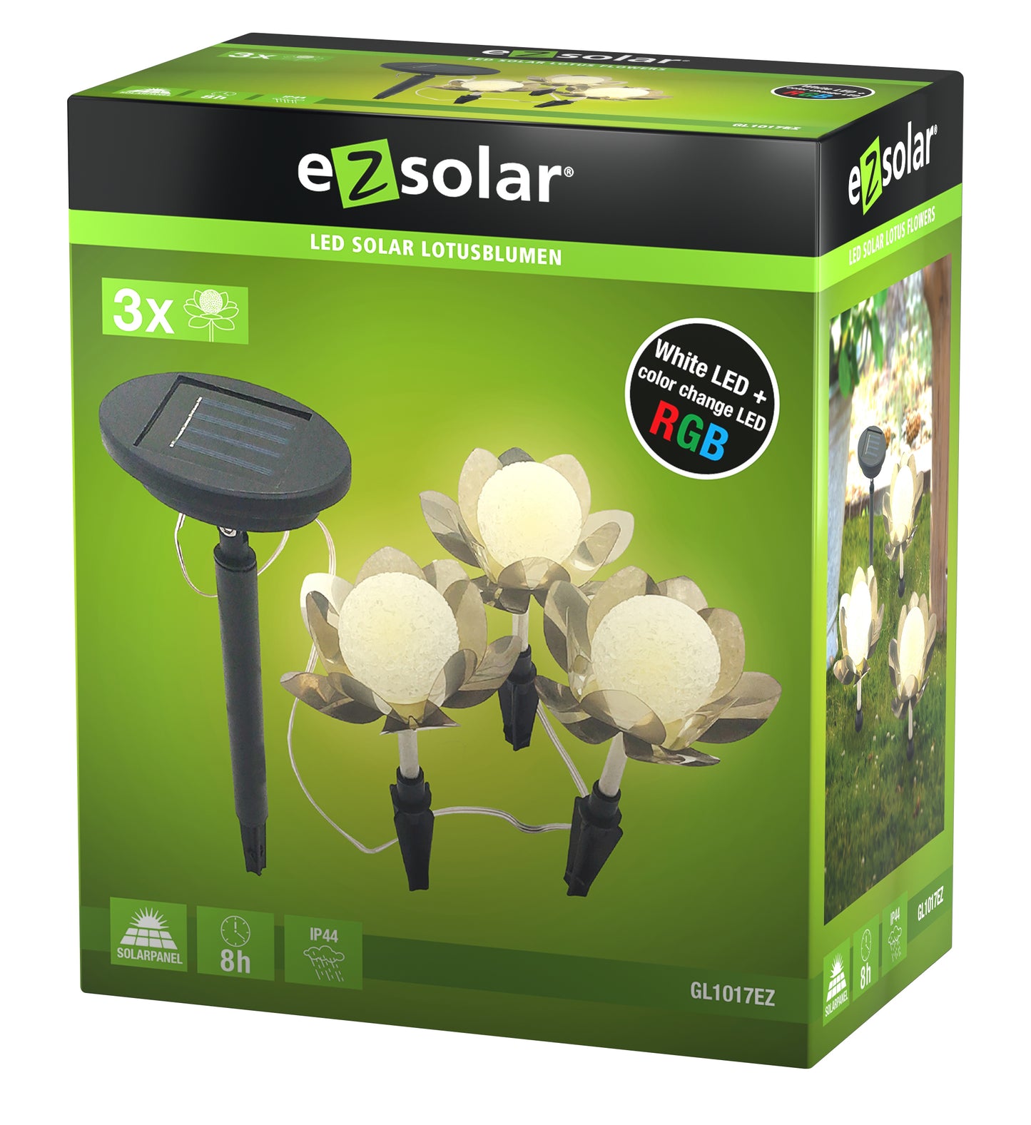 LED Metall Solar 3er Set Lotus Blüte Gartenstecker Solarlampe Garten Lampe Blume