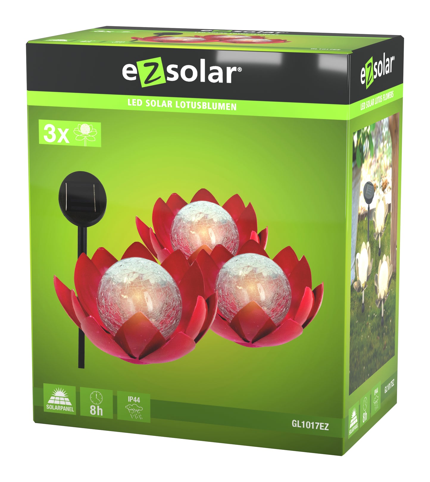 LED Solar 3er Set Lotus Blüte Gartenstecker Solarlampe Garten Lampe Blume pink