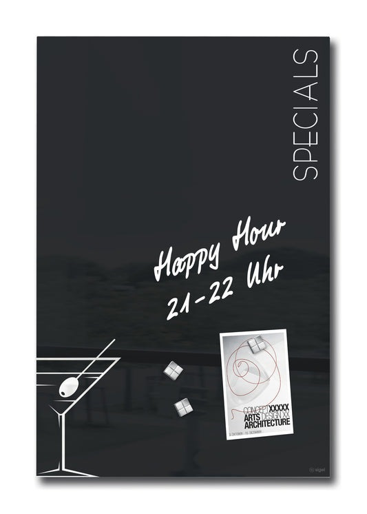 Sigel GL296 Glas Magnettafel Artverum Cocktail 40x60 schwarz weiß Magnet Tafel
