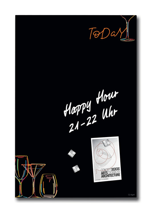 Sigel GL396 Glas Magnettafel Artverum 40x60cm schwarz orange Magnetboard Tafel