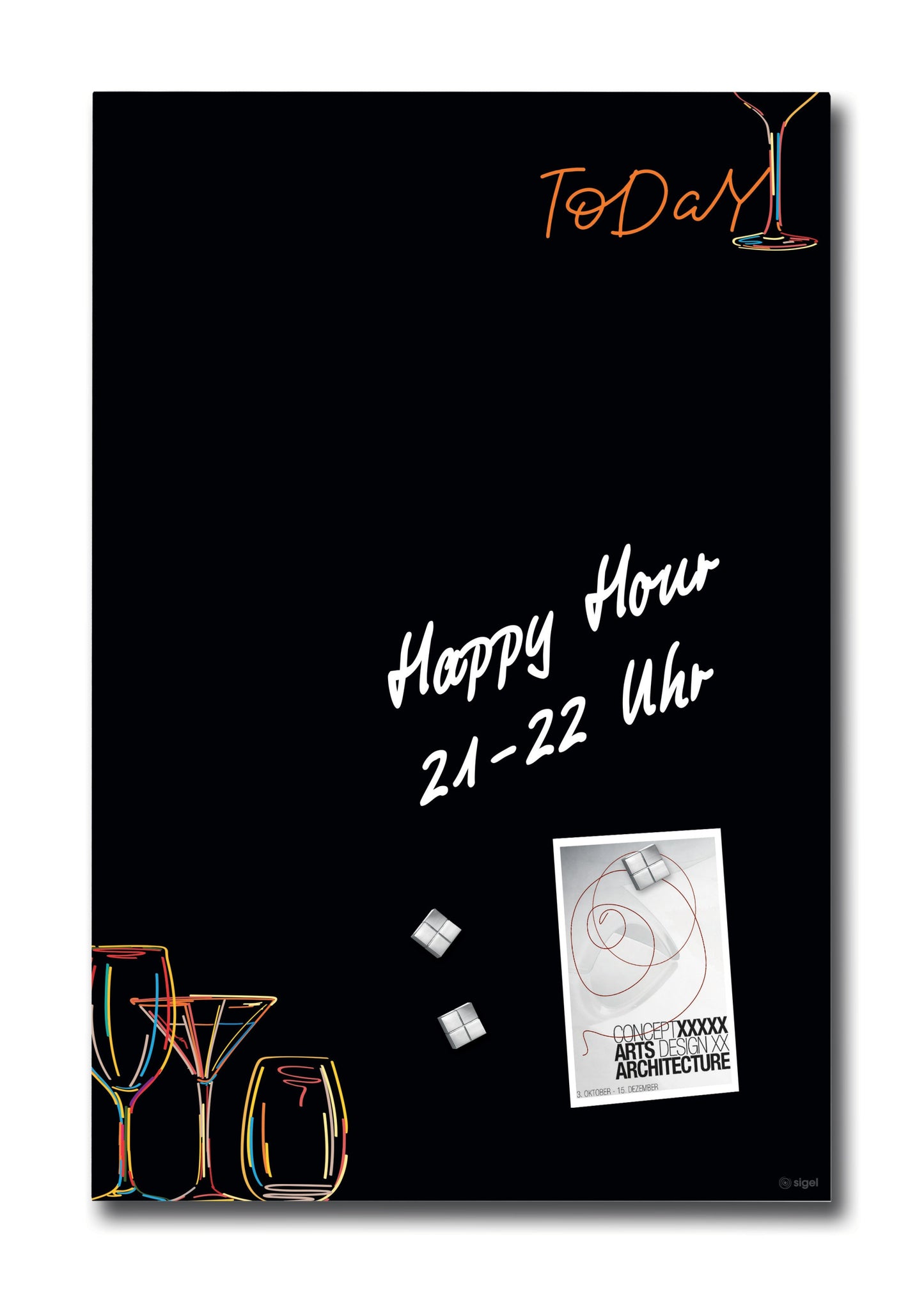 Sigel GL396 Glas Magnettafel Artverum 40x60cm schwarz orange Magnetboard Tafel