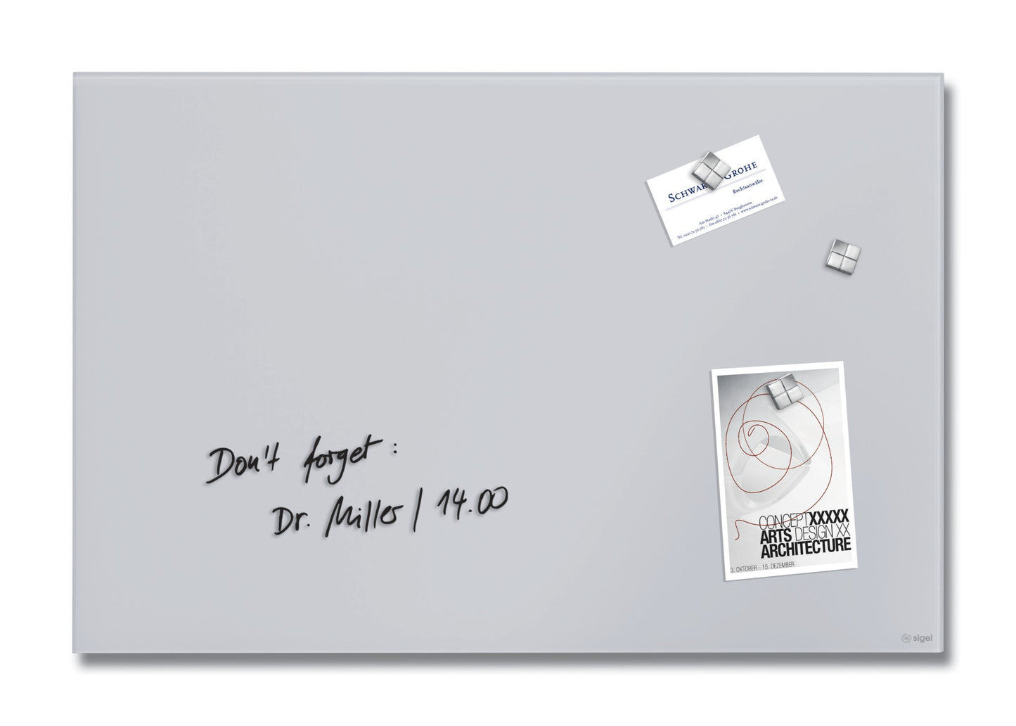 Sigel GL516 Glas Magnettafel Artverum 60x40 hellgrau Magnetboard BoardTafel Memo