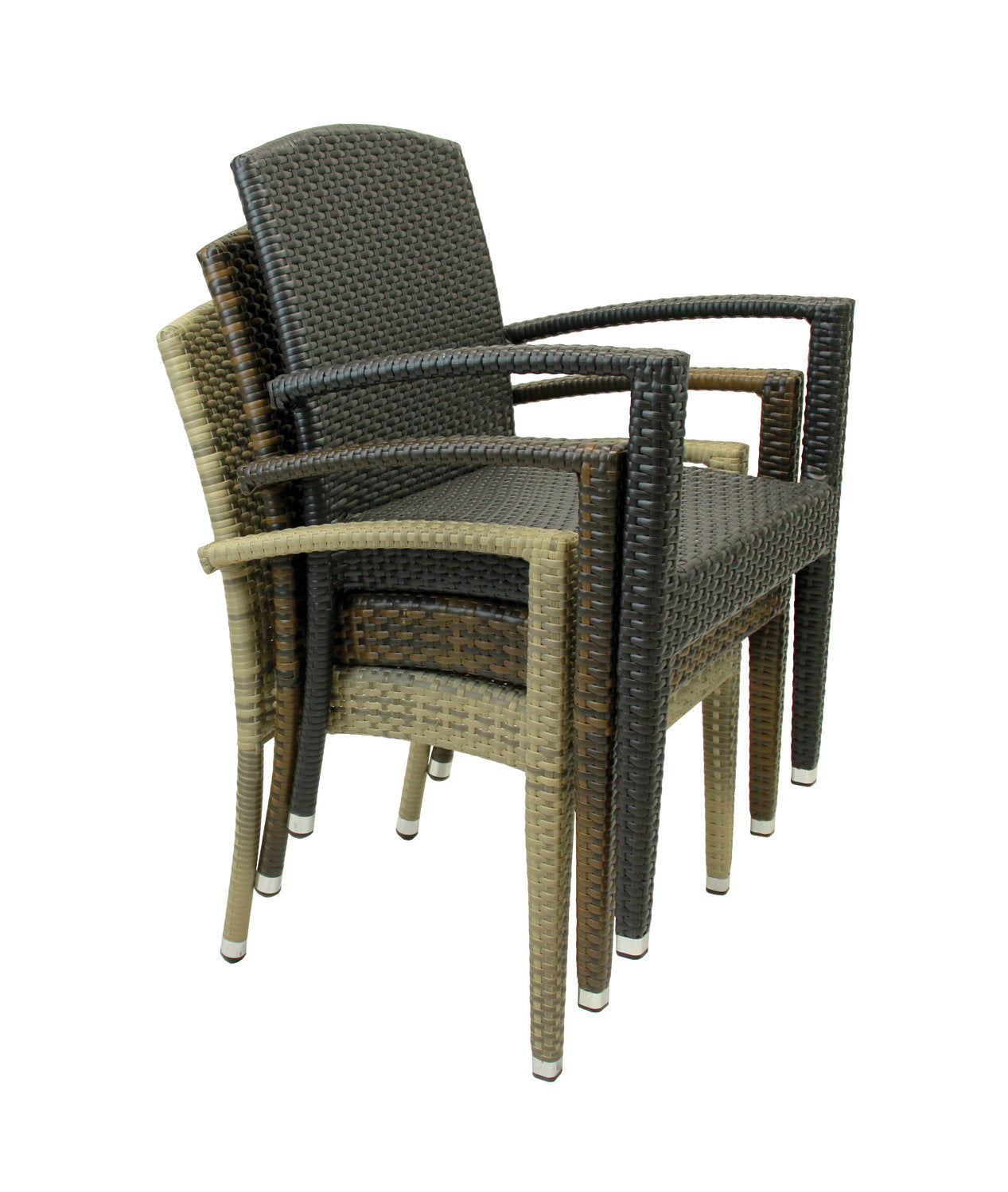 4x KONWAY® MAUI Stapelsessel Braun Premium Polyrattan Garten Sessel Stuhl Set
