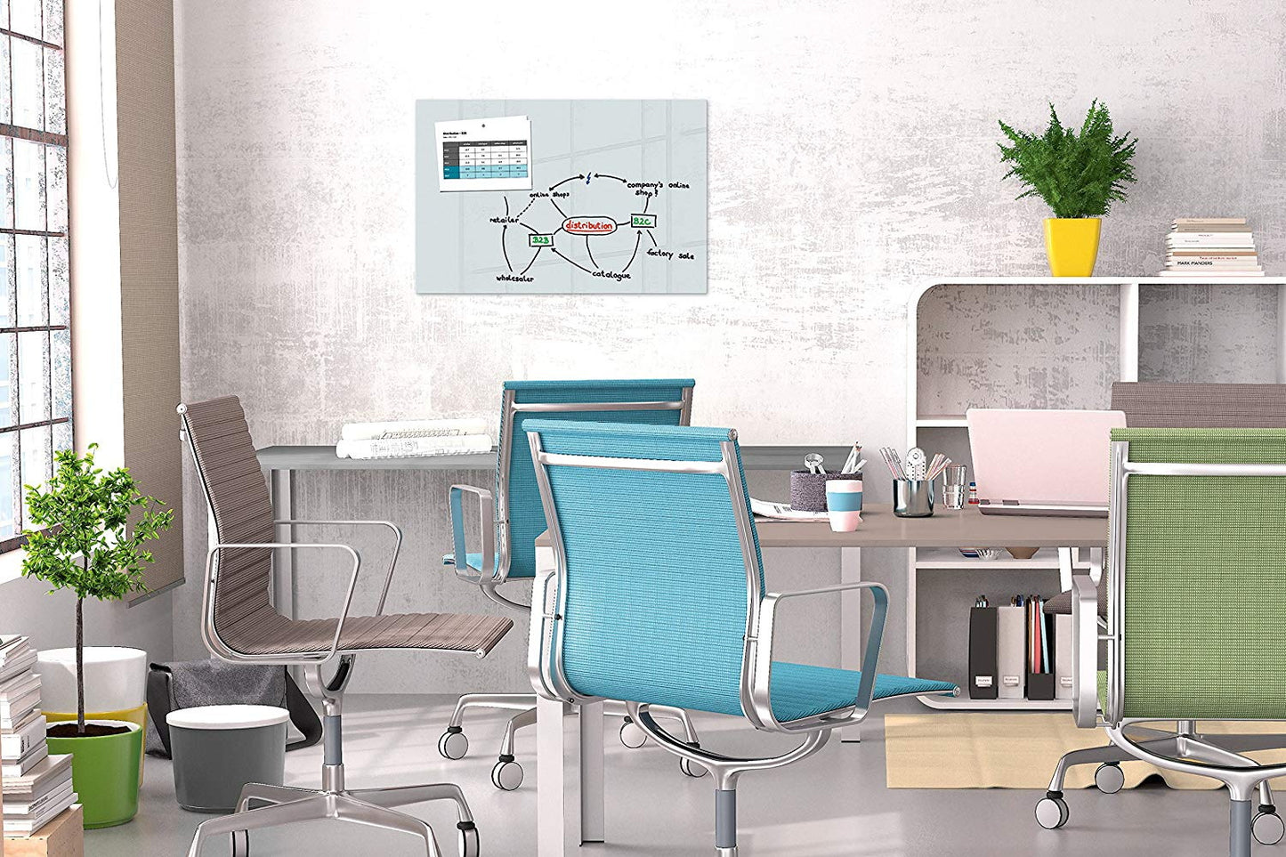 Be!Board SY489 Glas Magnettafel Whiteboard weiß 90x60 cm + 6 Magnete + 1 Stift