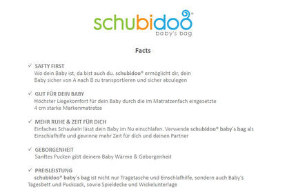 5in1 Schubidoo baby's bag Pucksack Tragegurt Baby Trage Tasche Auflage Decke