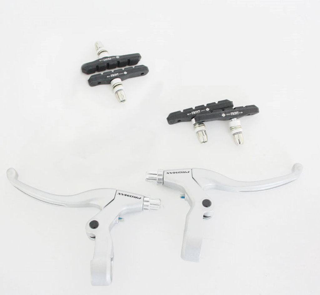 Bremsen Set Promax Griffe silber Beläge Fahrradbremse Bremsbeläge Bremsenset
