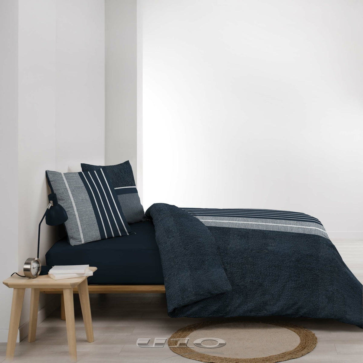 3tlg. Premium Bettwäsche 240x220cm Baumwolle Übergröße King Size blau Muster Set