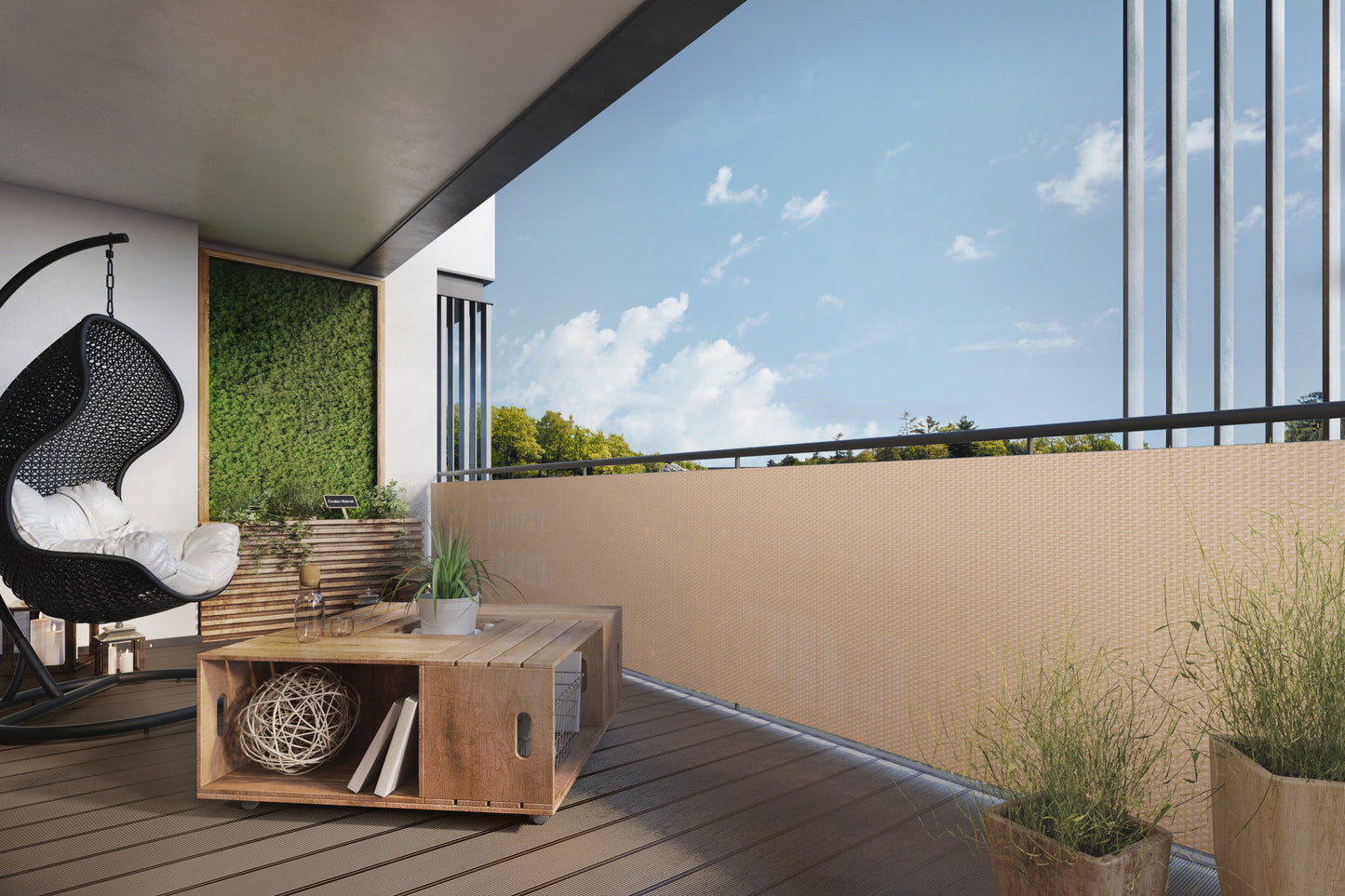 Polyrattan PVC Sichtschutzmatte 300x90 Balkon Zaun Sichtschutz Windschutz beige