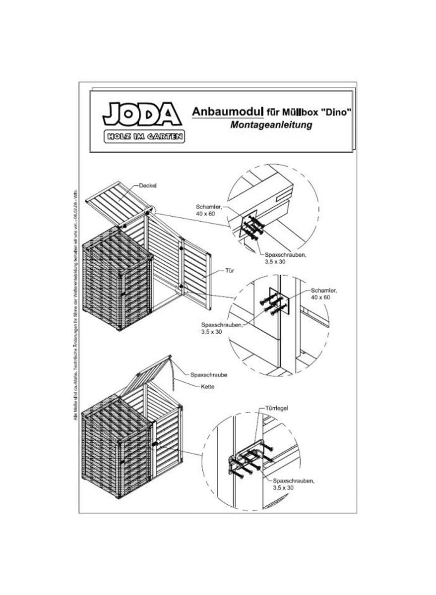 JODA Holz Anbaumodul "DINO" 74x85x115/131cm 240 Liter Mülltonnenbox Müllbox