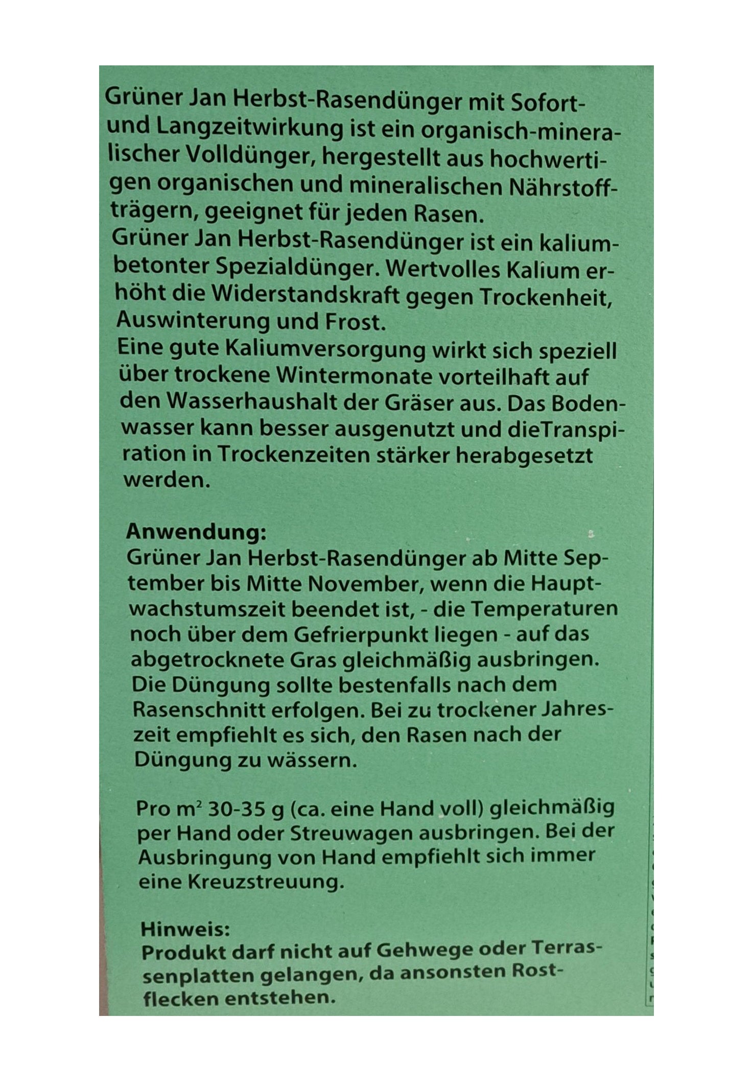 5 kg Grüner Jan Herbst Rasendünger für 160 m² Dünger Gartendünger Garten Rasen
