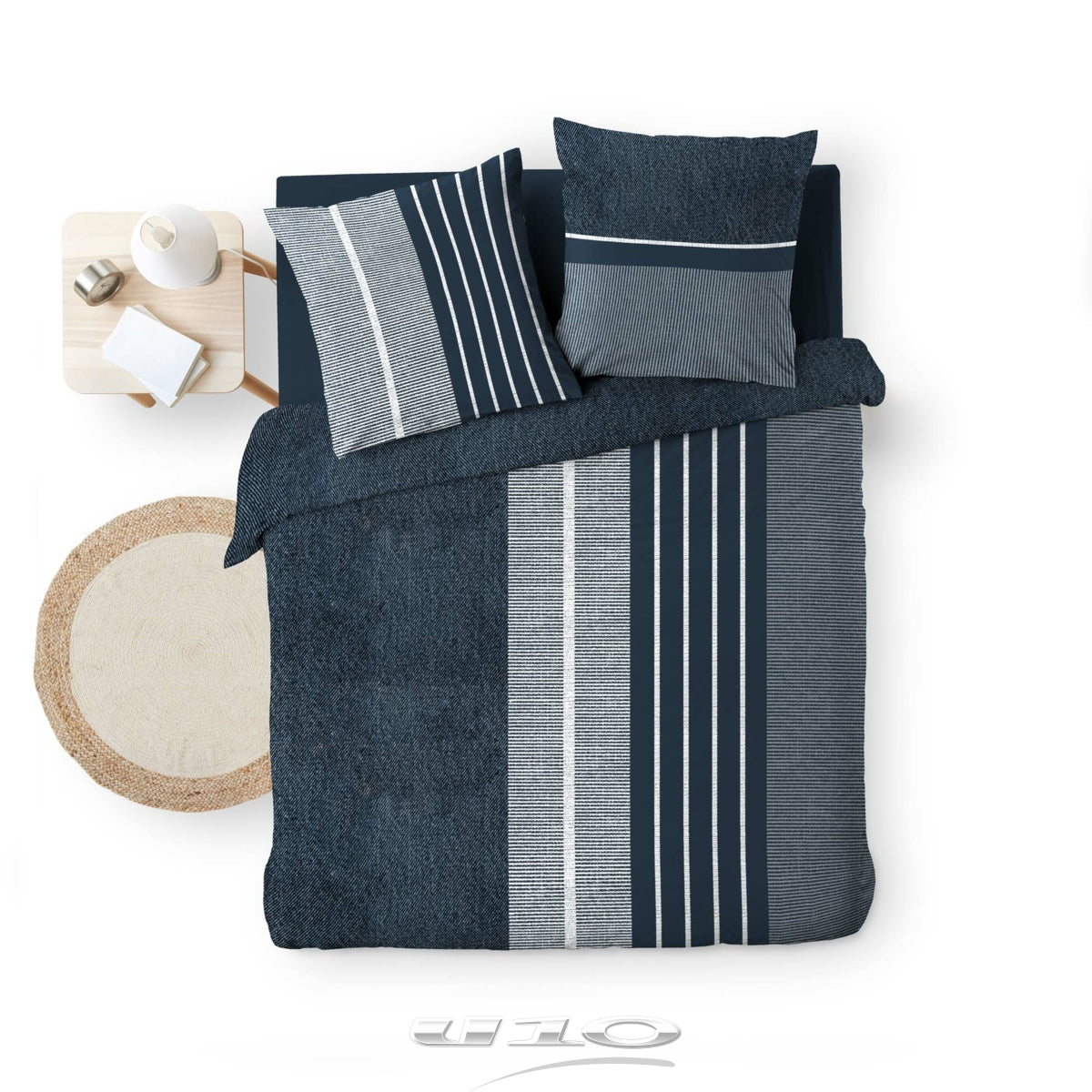 3tlg. Premium Bettwäsche 240x220cm Baumwolle Übergröße King Size blau Muster Set