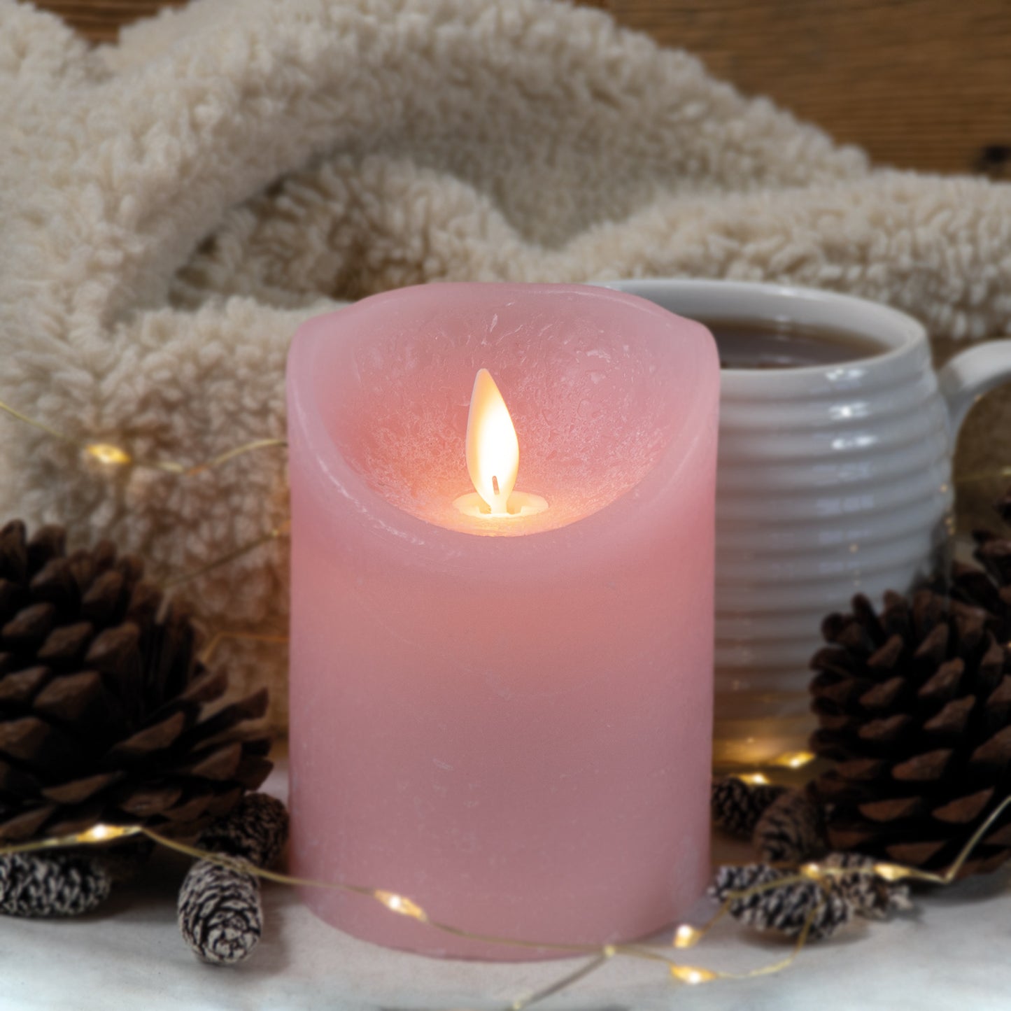 LED Echtwachskerze Wachskerze Stumpenkerze Kerze mit Timer flammenlos rosa