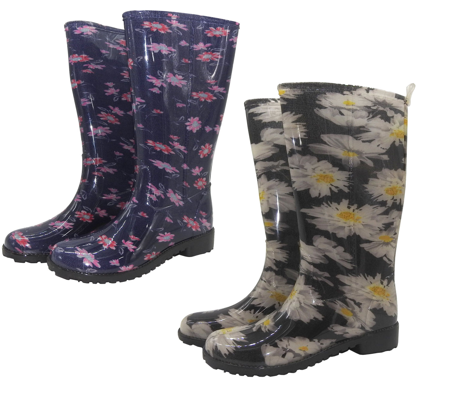 WKTEX Damen Regenstiefel Gummistiefel Damenstiefel Stiefel Stiefeletten Blumen
