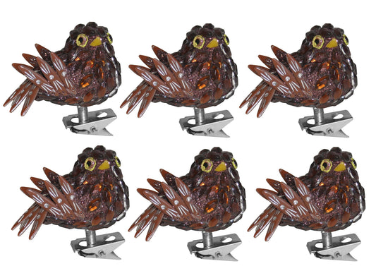 6x Vögel auf Clip Baumschmuck Vogel Dekoration Glitzer Schmuckstein Vogelfigur