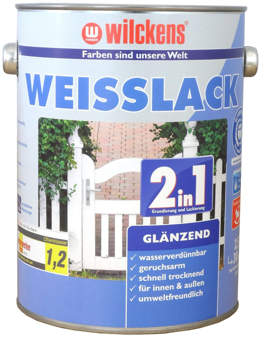 Wilckens 2,5l 2in1 Weisslack glänzend Weiß Grundierung Lack Farblack innen außen