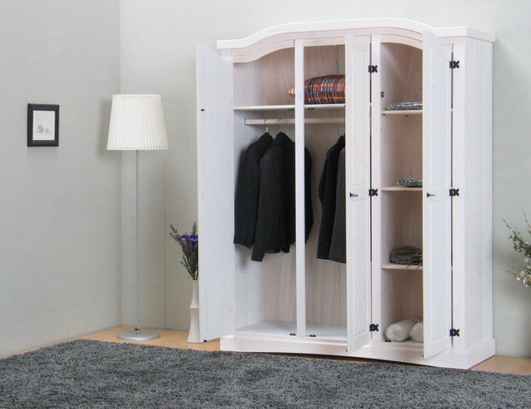 3trg massiv Kiefer Mexico Kleiderschrank "New Mexiko" Schlafzimmer-Schrank weiß