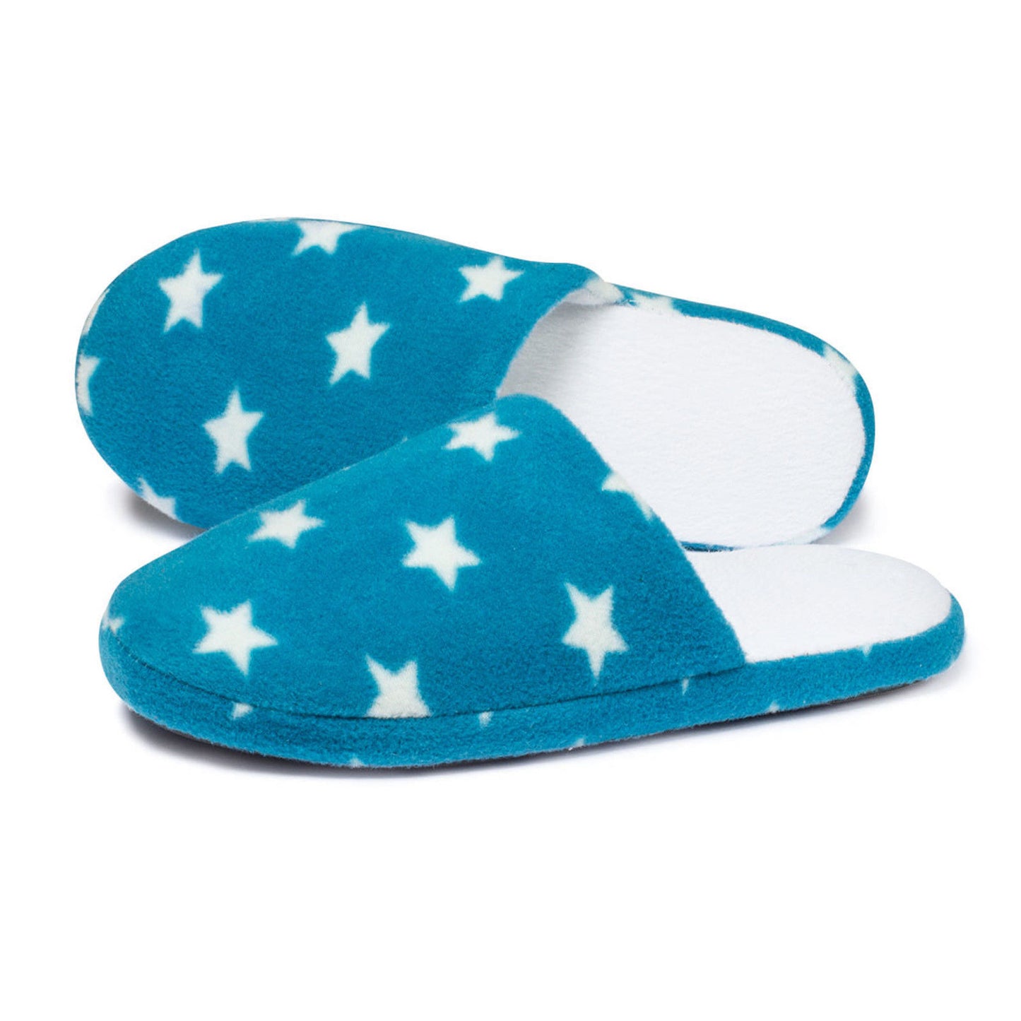 Mädchen Damen Fleece Hausschuhe STERNE Slipper Pantoffel Puschen Schuhe petrol