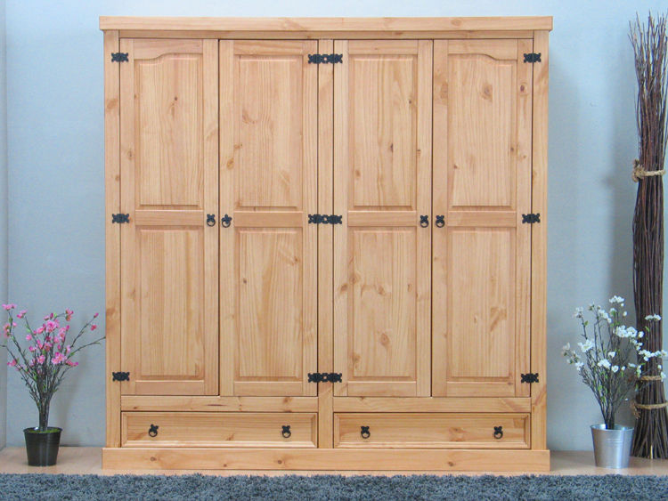 4trg massiv Mexico Kiefer Kleiderschrank "New Mexiko" Schlafzimmer-Schrank gel.