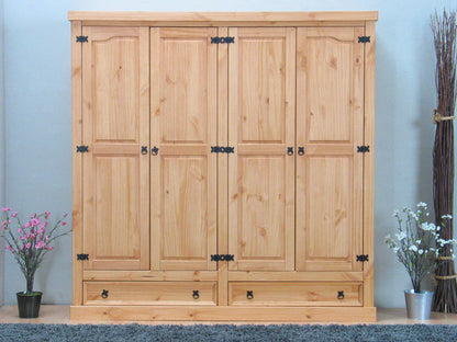 4trg massiv Mexico Kiefer Kleiderschrank "New Mexiko" Schlafzimmer-Schrank gel.