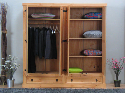 4trg massiv Mexico Kiefer Kleiderschrank "New Mexiko" Schlafzimmer-Schrank gel.