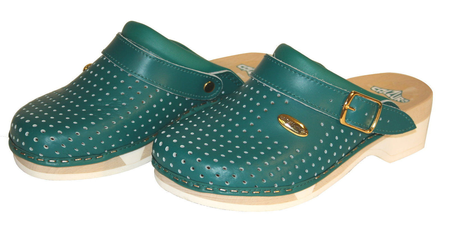 Calzuro Leder Holz Clogs Berufsschuhe Krankenhaus Praxis Schuhe Arbeitsschuhe