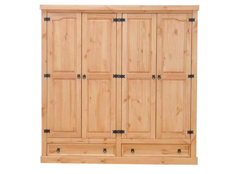 4trg massiv Mexico Kiefer Kleiderschrank "New Mexiko" Schlafzimmer-Schrank gel.