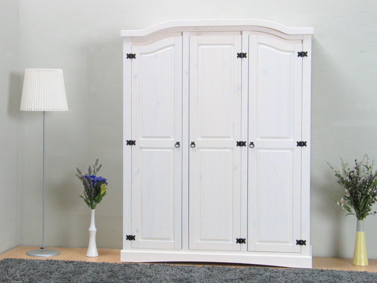 3trg massiv Kiefer Mexico Kleiderschrank "New Mexiko" Schlafzimmer-Schrank weiß