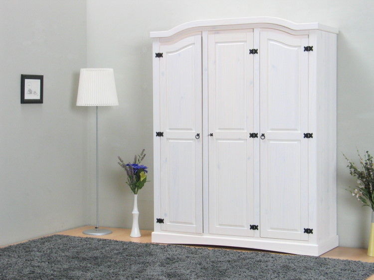 3trg massiv Kiefer Mexico Kleiderschrank "New Mexiko" Schlafzimmer-Schrank weiß