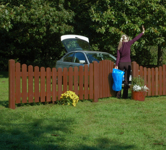 JODA Holzpforte 100x80/90 Zaun Pforte Holz Gartentpforte Walnuss geschwungen