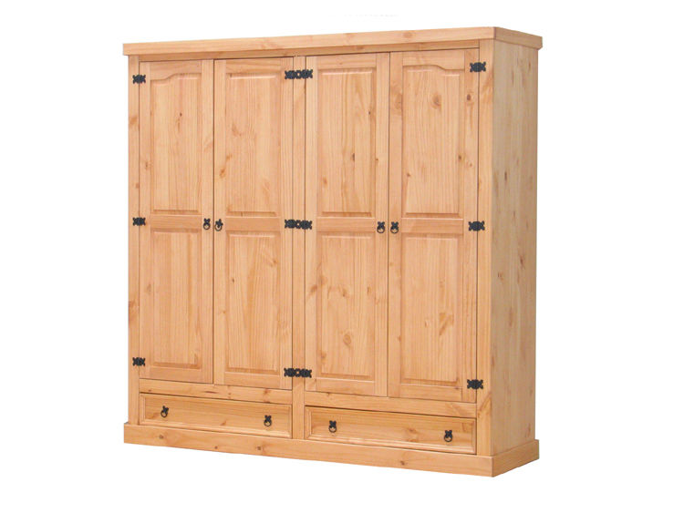 4trg massiv Mexico Kiefer Kleiderschrank "New Mexiko" Schlafzimmer-Schrank gel.