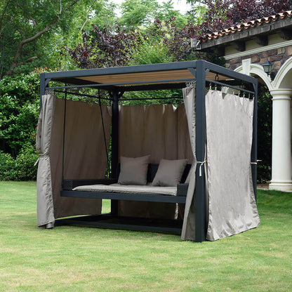 Pavillon Gartenliege Sonnenliege Relaxliege Lounge Sonnenbett Doppelliege grau