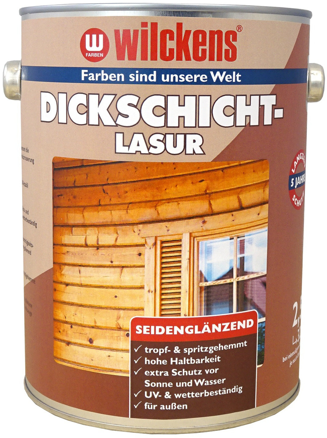 WILCKENS Dickschicht Holzlasur 2,5 l Kiefer Holz Lasur Holzschutz Außen Garten