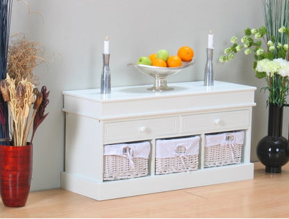 Kommode Mia Bank + 3 Körbe Sitzbank Garderobe Flur Möbel Schuhschrank weiss